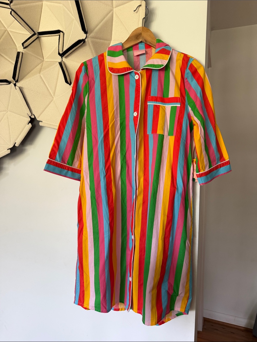 NWT 100% cotton XS rainbow striped long sleeve dress Ban.do brand button up